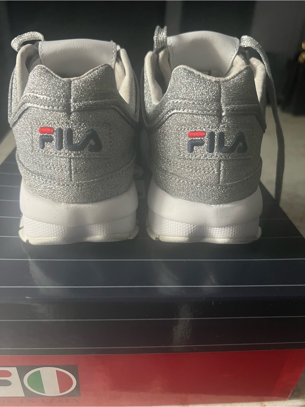 Fila Silver Glitter Platform Sneakers with Logo Accent